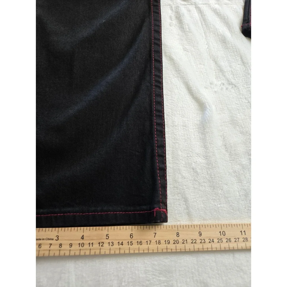 True Religion Ricky Relaxed Straight Black Jeans Red‎ Contrast Stitch Mens 36